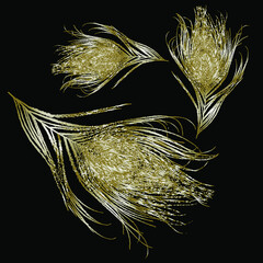 vector image with gradient background metallic feathers fall. eps10. 