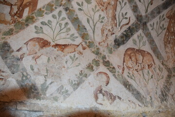 Wall painting in an old desert castle / bath house for caravans, Amman, Jordan