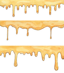 Watercolor illustration of sweet amber honey isolated on a white background