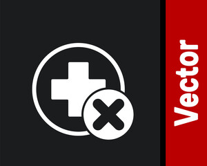 White Cross hospital medical icon isolated on black background. First aid. Diagnostics symbol. Medicine and pharmacy sign. Vector Illustration