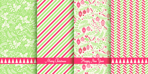 Set of Christmas seamless pattern for greeting cards, wrapping papers. Hand drawn Vector illustration