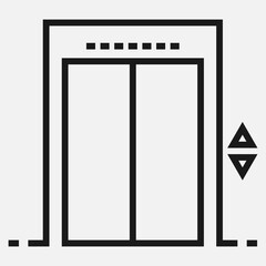 Elevator with closed doors line black and white vector icon.