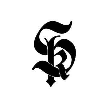 SK KS S K Initial Letter Logo Design Template Vector. Gothic monogram logo sk letters.