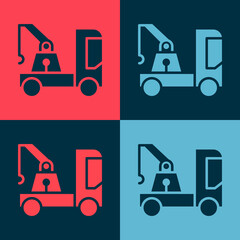Pop art Tow truck icon isolated on color background. Vector Illustration