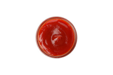 Glass bowl with tomato sauce isolated on white background
