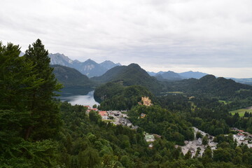 Hohenschwangau Castle and Albsee, view from Neuschwanenstein Castle, Füssen, Germany