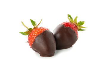 Chocolate fondue. Strawberry in chocolate isolated on white background