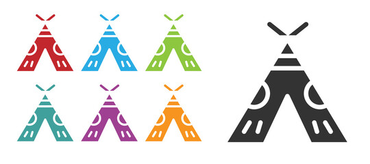 Black Traditional indian teepee or wigwam icon isolated on white background. Indian tent. Set icons colorful. Vector Illustration © Kostiantyn