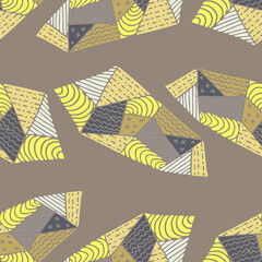 Seamless pattern with asymmetric shapes in the style of zentangl on a dark background