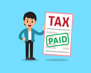 Vector cartoon businessman paid tax for design.