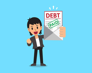 Cartoon businessman and paid debt letter for design.