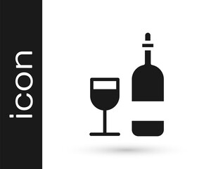 Grey Wine bottle with glass icon isolated on white background. Vector Illustration