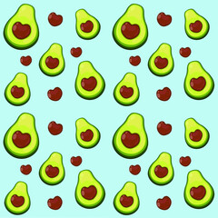 Seamless vector pattern with avocado and small sticks on a blue background. design of wrapping paper, textile, print.