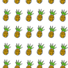 Seamless vector pattern with pineapple on white background. design of wrapping paper, textile, print.
