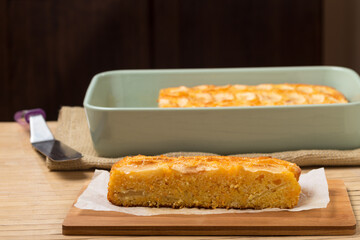 Portion of apple and carrot sponge cake