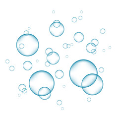 Underwater blue fizzing air, water or oxygen  bubbles.