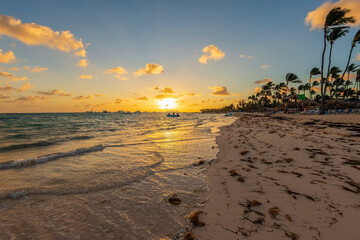 Sunset on a Dominican beach in Punta Cana