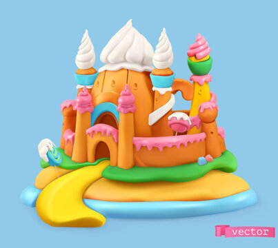 Sweet Castle. 3d Vector Object. Plasticine Art Illustration