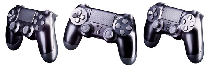 Set of black video game joysticks gamepad isolated on a white background