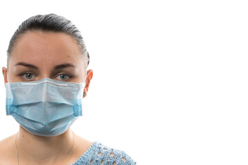 Portrait of a young girl in a medical mask isolate on white background