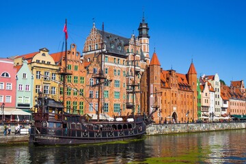 Naklejka na ściany i meble Gdansk Old Town - ship on Motlawa River 
