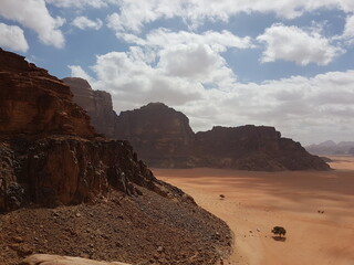 The endless expanses of the desert landscape of Wadi Rum, Jordan