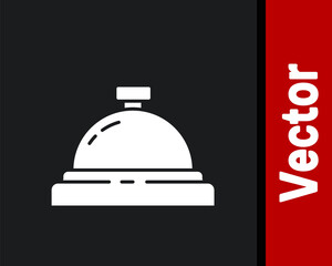 White Hotel service bell icon isolated on black background. Reception bell. Vector Illustration