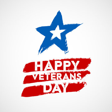 USA Veterans day background. Vector abstract grunge brushed flag with text. Template grunge hand-drawn banner.