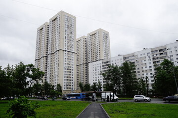 High rise housing in Moscow's residential districts in springtime early summer