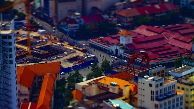A timelapse of the miniature street at Ben Thanh market in Ho Chi Minh Vietnam tiltshift