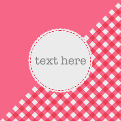 Paper label with pink and white color isolated vector illustration. Gingham red checkered  pattern. Plaid repeat design background.