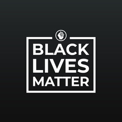 Black lives matter modern minimalist banner, sign, design concept with small revolution icon, and white text on a dark background. 