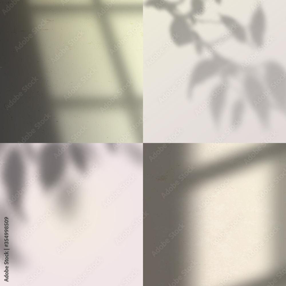 Poster Vector Set of Transparent Shadows of Leaves and Windows. Creative Overlay Effect for Mockups
