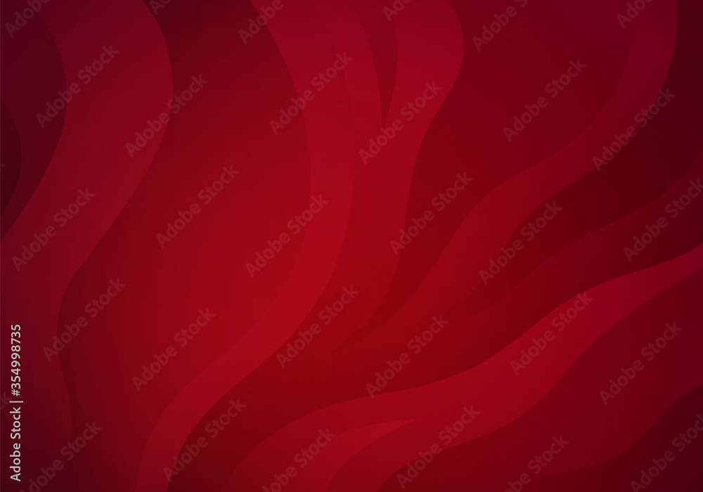 Poster Red Wavy Flow Background. Vector Dynamic Bg with Ruby Gradient