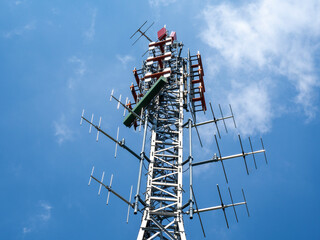 Group of antennas, satellite dishes for telecommunications, television broadcast, cellphone on...