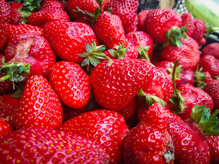 Juicy sweet strawberry close-up. Assorted berries. Summer vitamins