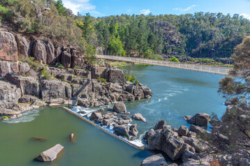 Alexandra Suspension Bridge over South Esk river at Cataract gorge in Tasmania, Australia