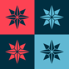 Obraz premium Pop art Wind rose icon isolated on color background. Compass icon for travel. Navigation design. Vector Illustration