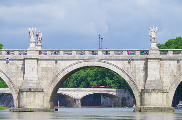 Ponte Sant'Angelo bridge with Castel Sant´Angelo and the Tiber close to Vatican, Rome, Lazio,...