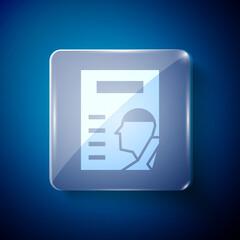 White Cinema poster icon isolated on blue background. Square glass panels. Vector Illustration