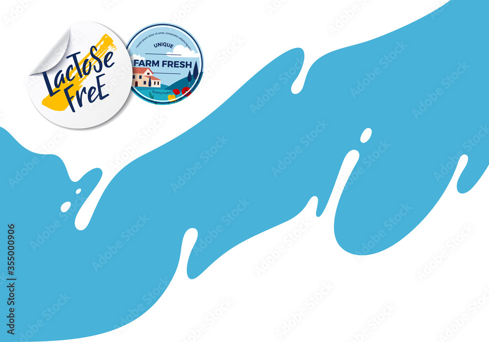 Aufkleber milk splash vector illustration with labels. abstract food background with dripping cream
