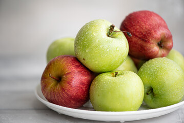 large fresh green and red apples