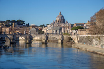 View to St. Peter cathedral of Vatican from the Umberto I bridge, Rome, Italy