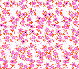 Floral pattern. Pretty flowers on white background. Printing with small pink flowers. Ditsy print. Seamless vector texture. Spring bouquet.