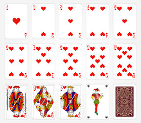 Playing cards of Hearts on a white background. Vector illustration. Original design.