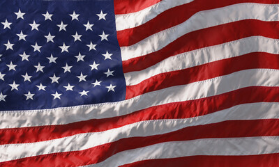 Background made of American flag waving in the wind. 3D