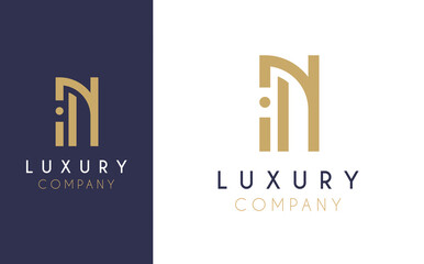 Premium Vector N Logo in two colour variations. Beautiful Logotype design for luxury company branding. Elegant identity design in blue and gold.
