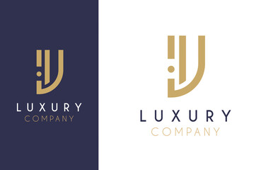 Premium Vector V Logo in two colour variations. Beautiful Logotype design for luxury company branding. Elegant identity design in blue and gold.