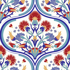  Seamless Turkish colorful pattern. Vintage multicolor pattern in Eastern style. Seamless damask background  for ceramic tile, wallpaper, linoleum, textile, web page background. Vector