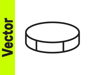 Black line Hockey puck icon isolated on white background. Sport equipment. Vector Illustration